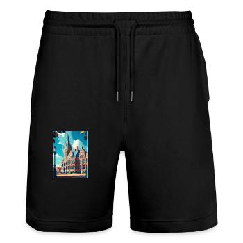 The Hague Decoration Vintage Travel Poster WPA Art - Stanley/Stella Trainer Unisex Organic Jogging Shorts - black - Front - Nik (191cm) & Marisol (170cm)