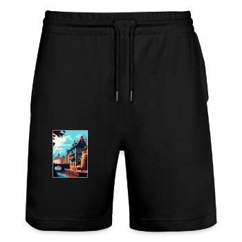 Straßburg Dekoration Frankreich Vintage Reiseposter - Stanley/Stella Unisex Bio Joggingshorts Trainer  - Schwarz - Vorne - Nik (191cm) & Marisol (170cm)