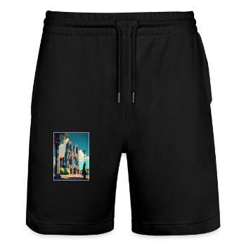 Reims Frankreich Vintage Reiseposter WPA Souvenir - Stanley/Stella Unisex Bio Joggingshorts Trainer  - Schwarz - Vorne - Nik (191cm) & Marisol (170cm)