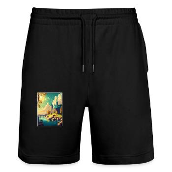 Stockholm Suède suédois Vintage voyage affiche WPA - Short de jogging bio TRAINER Stanley/Stella unisexe - noir - Devant - Nik (191cm) & Marisol (170cm)
