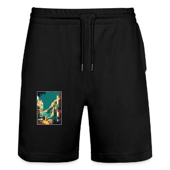 Capri Italy Coastal Vintage Travel Poster Souvenir - Stanley/Stella Trainer Unisex Organic Jogging Shorts - black - Front - Nik (191cm) & Marisol (170cm)