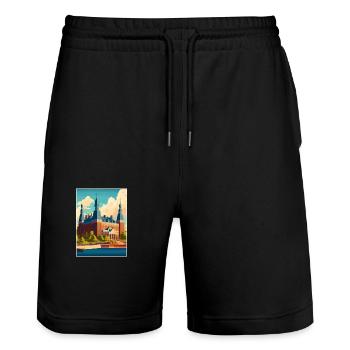 Helsingborg Suède Vintage voyage affiche Souvenir - Short de jogging bio TRAINER Stanley/Stella unisexe - noir - Devant - Nik (191cm) & Marisol (170cm)