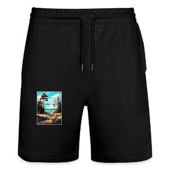 Polésie Pologne Affiche de voyage vintage WPA Souvenir - Short de jogging bio TRAINER Stanley/Stella unisexe - noir - Devant - Nik (191cm) & Marisol (170cm)