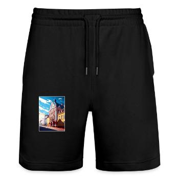 Krosno Pologne Vintage voyage affiche WPA Souvenir - Short de jogging bio TRAINER Stanley/Stella unisexe - noir - Devant - Nik (191cm) & Marisol (170cm)