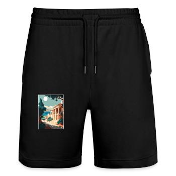 Rhodes Grèce Décoration Vintage Voyage Affiche WPA - Short de jogging bio TRAINER Stanley/Stella unisexe - noir - Devant - Nik (191cm) & Marisol (170cm)