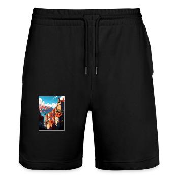 Porto Portugal Vintage Reiseposter WPA Souvenir - Stanley/Stella Unisex Bio Joggingshorts Trainer  - Schwarz - Vorne - Nik (191cm) & Marisol (170cm)