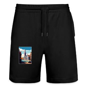 Antwerp Belgium Vintage Travel Poster WPA Souvenir - Stanley/Stella Trainer Unisex Organic Jogging Shorts - black - Front - Nik (191cm) & Marisol (170cm)