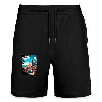 Viana Do Castelo Portugal Vintage Reiseposter - Stanley/Stella Unisex Bio Joggingshorts Trainer  - Schwarz - Vorne - Nik (191cm) & Marisol (170cm)