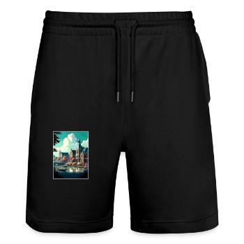 Zwolle Niederlande Vintage Reiseposter Souvenir - Stanley/Stella Unisex Bio Joggingshorts Trainer  - Schwarz - Vorne - Nik (191cm) & Marisol (170cm)