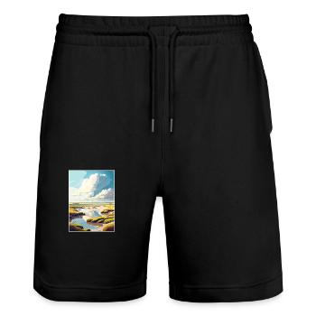 Texel Niederlande Vintage Reiseposter Souvenir - Stanley/Stella Unisex Bio Joggingshorts Trainer  - Schwarz - Vorne - Nik (191cm) & Marisol (170cm)