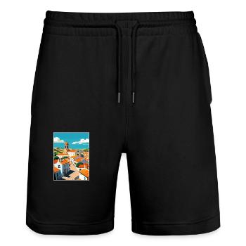 Alentejo Portugal Vintage Travel Poster Souvenir - Stanley/Stella Trainer Unisex Organic Jogging Shorts - black - Front - Nik (191cm) & Marisol (170cm)