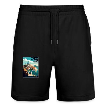Sibenik Kroatien Vintage Reiseposter WPA Souvenir - Stanley/Stella Unisex Bio Joggingshorts Trainer  - Schwarz - Vorne - Nik (191cm) & Marisol (170cm)
