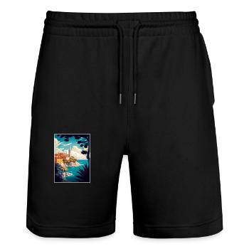 Rovinj Kroatien Vintage Reiseposter WPA Souvenir - Stanley/Stella Unisex Bio Joggingshorts Trainer  - Schwarz - Vorne - Nik (191cm) & Marisol (170cm)