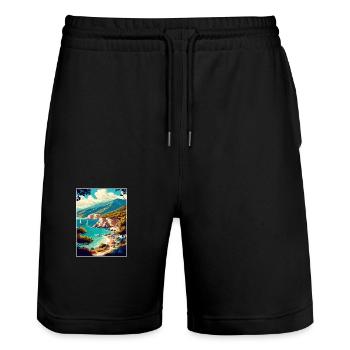 Lefkada Griechenland Dekoration Vintage Reise Poster - Stanley/Stella Unisex Bio Joggingshorts Trainer  - Schwarz - Vorne - Nik (191cm) & Marisol (170cm)