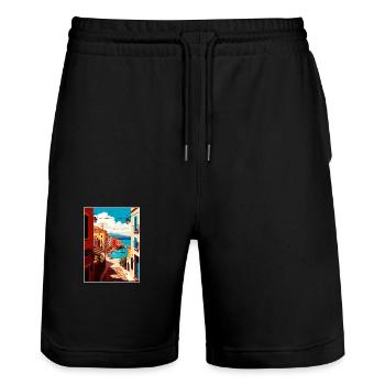 Chania Griechenland Dekoration Vintage Reiseposter WPA - Stanley/Stella Unisex Bio Joggingshorts Trainer  - Schwarz - Vorne - Nik (191cm) & Marisol (170cm)