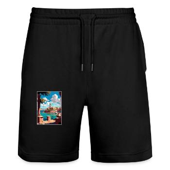 Chania Griechenland Dekoration Vintage Reiseposter WPA - Stanley/Stella Unisex Bio Joggingshorts Trainer  - Schwarz - Vorne - Nik (191cm) & Marisol (170cm)