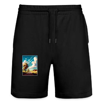 Skåne Schweden Vintage Reiseposter WPA Souvenir - Stanley/Stella Unisex Bio Joggingshorts Trainer  - Schwarz - Vorne - Nik (191cm) & Marisol (170cm)