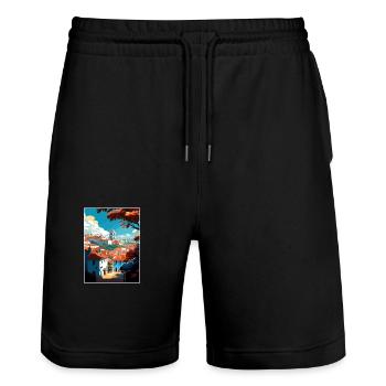 Tomar Portugal Vintage voyage affiche WPA Souvenir - Short de jogging bio TRAINER Stanley/Stella unisexe - noir - Devant - Nik (191cm) & Marisol (170cm)
