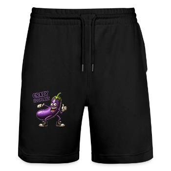 Crazy Veggies: Hairy Eggplant Thumbs Up - Stanley/Stella Unisex Bio Joggingshorts Trainer  - Schwarz - Vorne - Nik (191cm) & Marisol (170cm)