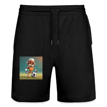 Niedlicher kleiner orangefarbener futuristischer Vintage-Roboter – Spielen - Stanley/Stella Unisex Bio Joggingshorts Trainer  - Schwarz - Vorne - Nik (191cm) & Marisol (170cm)