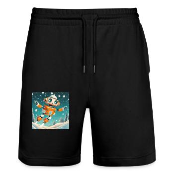 cute little orange futuristic vintage robot - Stanley/Stella Trainer Unisex Organic Jogging Shorts - black - Front - Nik (191cm) & Marisol (170cm)