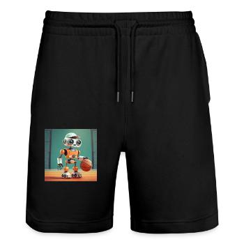 Niedlicher kleiner orangefarbener futuristischer Vintage-Roboter – Spielen - Stanley/Stella Unisex Bio Joggingshorts Trainer  - Schwarz - Vorne - Nik (191cm) & Marisol (170cm)