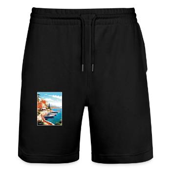 Cote D Azur Frankreich Vintage Reiseposter Souvenir - Stanley/Stella Unisex Bio Joggingshorts Trainer  - Schwarz - Vorne - Nik (191cm) & Marisol (170cm)