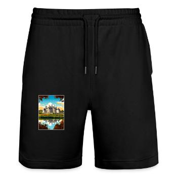Vallée de la Loire France Vintage voyage affiche Souvenir - Short de jogging bio TRAINER Stanley/Stella unisexe - noir - Devant - Nik (191cm) & Marisol (170cm)