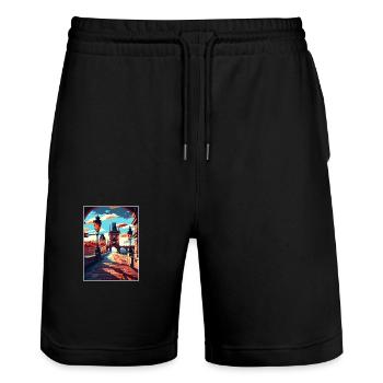 Prague Czech Republic Vintage Travel Poster WPA - Stanley/Stella Trainer Unisex Organic Jogging Shorts - black - Front - Nik (191cm) & Marisol (170cm)