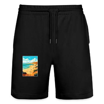 Fuerteventura Spain Vintage Travel Poster Souvenir - Stanley/Stella Trainer Unisex Organic Jogging Shorts - black - Front - Nik (191cm) & Marisol (170cm)
