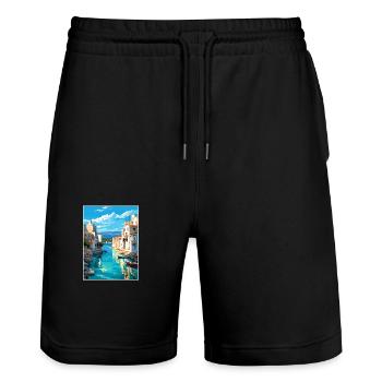 Rhodes Grèce Décoration Vintage Voyage Affiche WPA - Short de jogging bio TRAINER Stanley/Stella unisexe - noir - Devant - Nik (191cm) & Marisol (170cm)