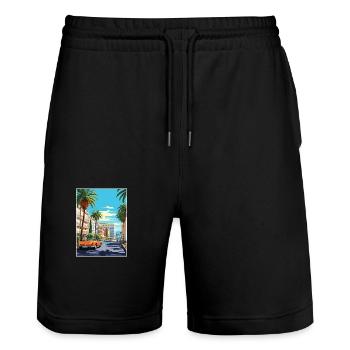 Cannes France Vintage Travel Poster WPA Souvenir - Stanley/Stella Trainer Unisex Organic Jogging Shorts - black - Front - Nik (191cm) & Marisol (170cm)