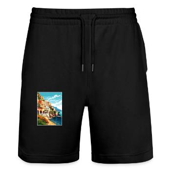 Amalfi Italie Décoration Vintage Voyage Affiche WPA - Short de jogging bio TRAINER Stanley/Stella unisexe - noir - Devant - Nik (191cm) & Marisol (170cm)