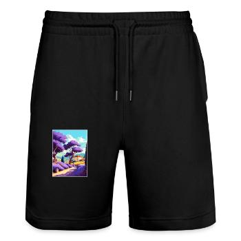 Provence Frankreich Vintage Reiseposter WPA Souvenir - Stanley/Stella Unisex Bio Joggingshorts Trainer  - Schwarz - Vorne - Nik (191cm) & Marisol (170cm)