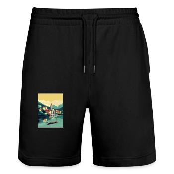 Lake Como Italy Decoration Vintage Travel Poster - Stanley/Stella Trainer Unisex Organic Jogging Shorts - black - Front - Nik (191cm) & Marisol (170cm)