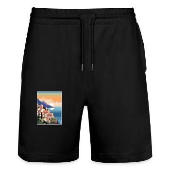 Amalfi Italie Décoration Vintage Voyage Affiche WPA - Short de jogging bio TRAINER Stanley/Stella unisexe - noir - Devant - Nik (191cm) & Marisol (170cm)