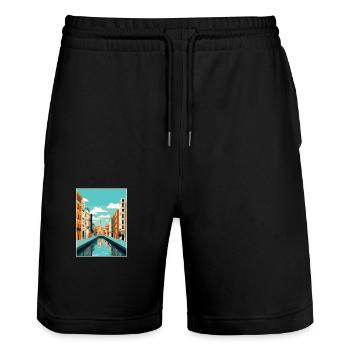 Bilbao Spain Vintage Travel Poster WPA Souvenir - Stanley/Stella Trainer Unisex Organic Jogging Shorts - black - Front - Nik (191cm) & Marisol (170cm)
