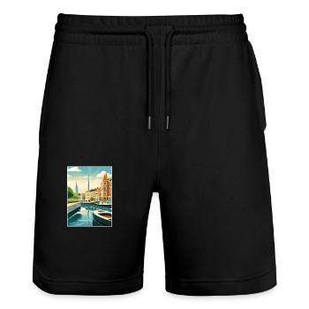 Copenhagen Denmark Vintage Travel Poster Souvenir - Stanley/Stella Trainer Unisex Organic Jogging Shorts - black - Front - Nik (191cm) & Marisol (170cm)