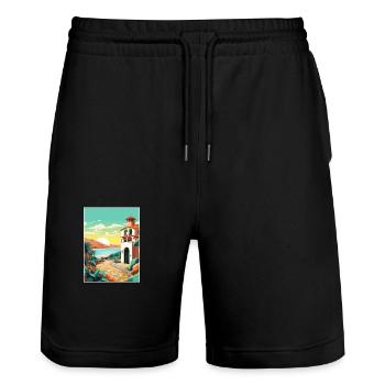 Costa Brava Spanien Vintage Reiseposter Souvenir - Stanley/Stella Unisex Bio Joggingshorts Trainer  - Schwarz - Vorne - Nik (191cm) & Marisol (170cm)