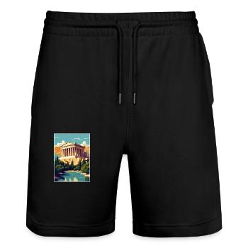 Athens Greece Decoration Vintage Travel Poster WPA - Stanley/Stella Trainer Unisex Organic Jogging Shorts - black - Front - Nik (191cm) & Marisol (170cm)