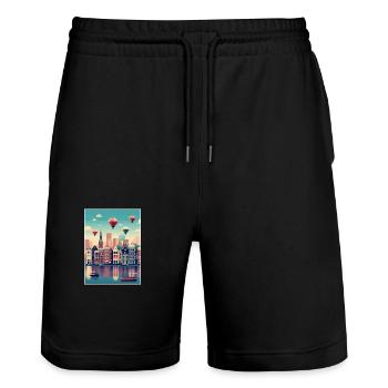 Amsterdam Netherlands Vintage Travel Poster WPA - Stanley/Stella Trainer Unisex Organic Jogging Shorts - black - Front - Nik (191cm) & Marisol (170cm)
