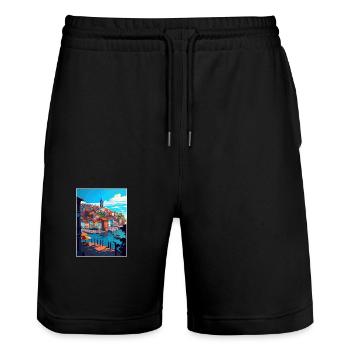 Porto Portugal Vintage Reiseposter WPA Souvenir - Stanley/Stella Unisex Bio Joggingshorts Trainer  - Schwarz - Vorne - Nik (191cm) & Marisol (170cm)