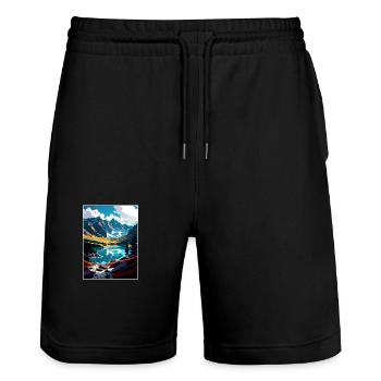 Tatry Pologne Vintage voyage affiche WPA Souvenir - Short de jogging bio TRAINER Stanley/Stella unisexe - noir - Devant - Nik (191cm) & Marisol (170cm)