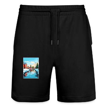 Oulu Finlande Vintage voyage affiche WPA Souvenir - Short de jogging bio TRAINER Stanley/Stella unisexe - noir - Devant - Nik (191cm) & Marisol (170cm)