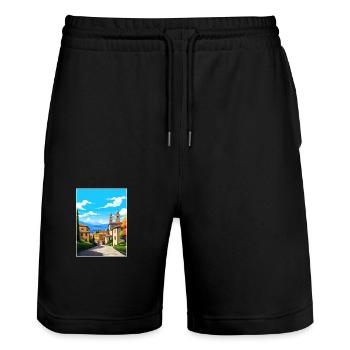 Bergamo Italien Vintage Reiseposter WPA Souvenir - Stanley/Stella Unisex Bio Joggingshorts Trainer  - Schwarz - Vorne - Nik (191cm) & Marisol (170cm)
