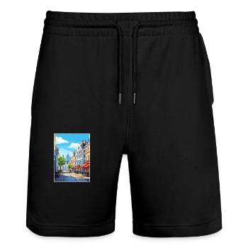 Lille France Vintage Travel Poster WPA Souvenir - Stanley/Stella Trainer Unisex Organic Jogging Shorts - black - Front - Nik (191cm) & Marisol (170cm)