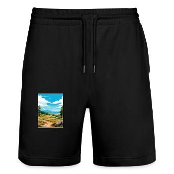Sierra de Guadarrama Nationalpark Picos Souvenir - Stanley/Stella Unisex Bio Joggingshorts Trainer  - Schwarz - Vorne - Nik (191cm) & Marisol (170cm)
