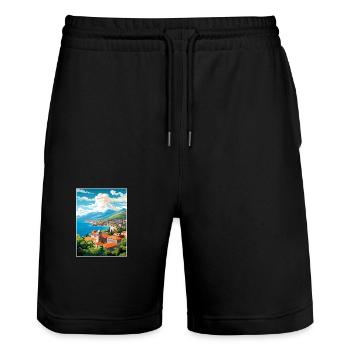 Budva Monténégro Vintage voyage affiche Souvenir - Short de jogging bio TRAINER Stanley/Stella unisexe - noir - Devant - Nik (191cm) & Marisol (170cm)
