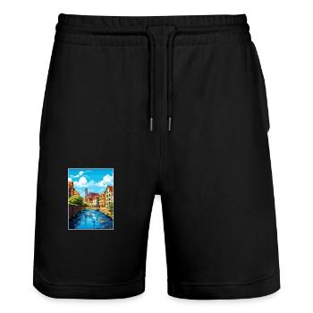 Stuttgart Deutschland Vintage Reiseplakat Souvenir - Stanley/Stella Unisex Bio Joggingshorts Trainer  - Schwarz - Vorne - Nik (191cm) & Marisol (170cm)