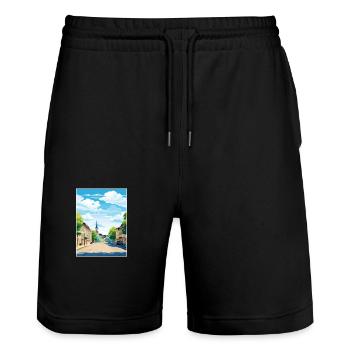 Trier Germany Vintage Travel Poster WPA Souvenir - Stanley/Stella Trainer Unisex Organic Jogging Shorts - black - Front - Nik (191cm) & Marisol (170cm)